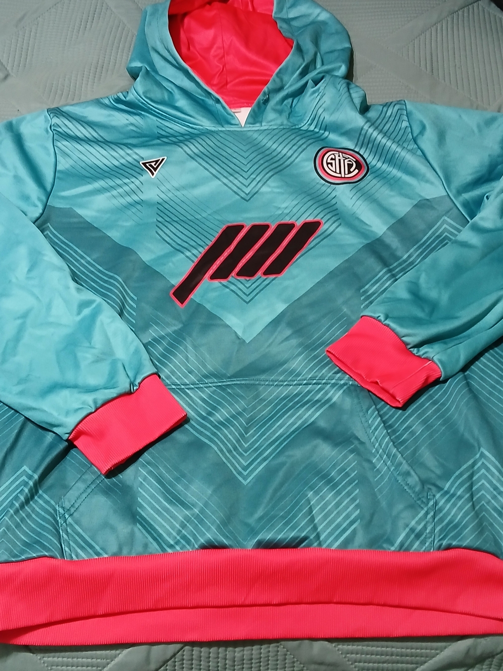Teal & Hot Pink Graphic Hoodie Mens Size Large Soccer Training San Antonio TX